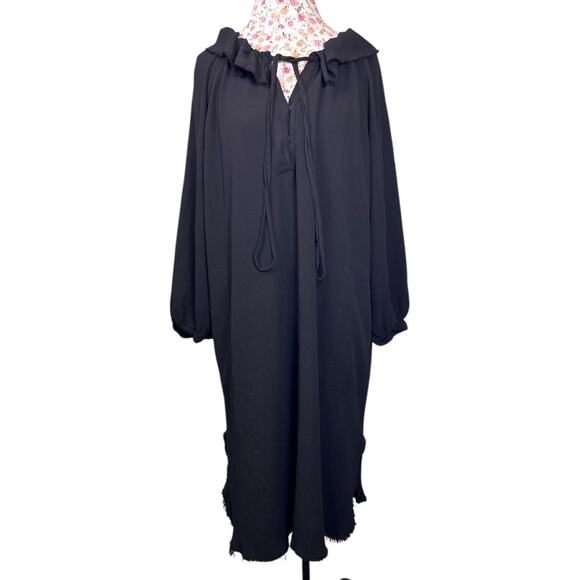 Raquel Allegra Harlequin Dress Black size 3 US Large Midi Long Sleeve Ruffle - Picture 4 of 12